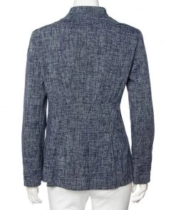 Emporio Armani Navy Blue Textured Cotton Button Front Jacket M For Women -Emporio Armani sale luxury women emporio armani used clothes p527510 001