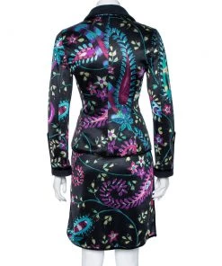 Emporio Armani Black Floral Printed Synthetic Single Buttoned Blazer & Skirt Set S For Women -Emporio Armani sale luxury women emporio armani used clothes p531625 001