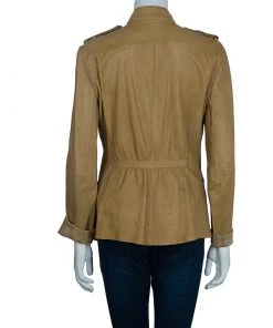 Emporio Armani Brown Perforated Leather Jacket L For Women -Emporio Armani sale luxury women emporio armani used clothes p53958 0003