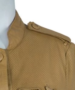 Emporio Armani Brown Perforated Leather Jacket L For Women -Emporio Armani sale luxury women emporio armani used clothes p53958 0004