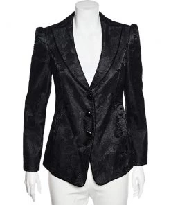 Emporio Armani Black Lace Button Front Blazer M For Women