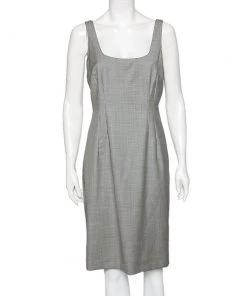 Emporio Armani Monochrome Houndstooth Printed Wool Short Dress L For Women