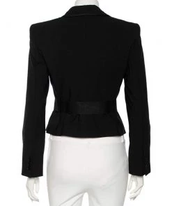 Emporio Armani Black Wool Blend Belted Button Front Blazer S For Women -Emporio Armani sale luxury women emporio armani used clothes p567321 006