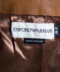 Emporio Armani Brown Checkered Leather Zip Front Jacket M For Women -Emporio Armani sale luxury women emporio armani used clothes p567865 007