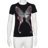 Emporio Armani Black Butterfly Print Cotton Sequins Top M For Women