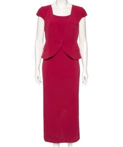 Emporio Armani Pink Knit Jacket Detailed Cap Sleeve Dress M For Women