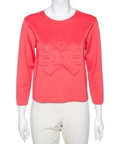 Emporio Armani Pink Jersey Logo Embossed Long Sleeve Top M For Women