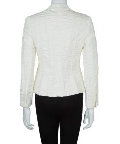 Emporio Armani Cream ZigZag Topstitch Detail Pintucked Blazer M For Women -Emporio Armani sale luxury women emporio armani used clothes p58081 0003