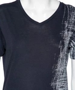 Emporio Armani Blue Cotton Half Printed Short Sleeve T-Shirt S For Women -Emporio Armani sale luxury women emporio armani used clothes p584666 006