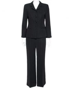 Emporio Armani Black Pinstriped Crepe Single Breasted Suit M For Women