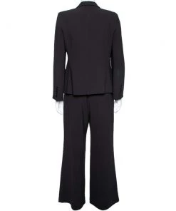 Emporio Armani Black Textured Crepe Padded Shoulder Detail Tailored Suit M For Women -Emporio Armani sale luxury women emporio armani used clothes p588908 003