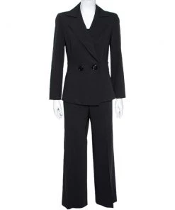 Emporio Armani Vintage Black Wool Belt Detailed Tailored Suit M For Women