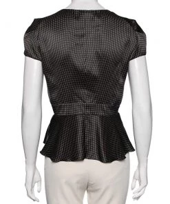 Emporio Armani Black Polka Dot Ruffled Hem Cap Sleeve Blouse L For Women -Emporio Armani sale luxury women emporio armani used clothes p588929 003