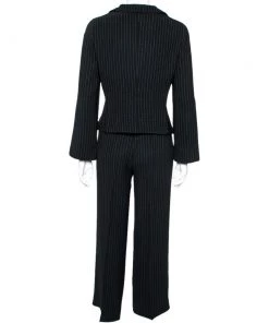 Emporio Armani Black Pinstriped Crepe Front Tie Detail Single Breasted Suit M For Women -Emporio Armani sale luxury women emporio armani used clothes p588938 008
