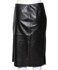 Emporio Armani Vintage Black Leather Knee Length Skirt M For Women -Emporio Armani sale luxury women emporio armani used clothes p592865 004