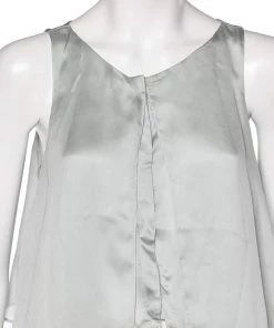 Emporio Armani Pale Green Silk Layered Sleeveless Button Front Top M For Women -Emporio Armani sale luxury women emporio armani used clothes p596342 001