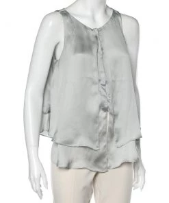 Emporio Armani Pale Green Silk Layered Sleeveless Button Front Top M For Women -Emporio Armani sale luxury women emporio armani used clothes p596342 003