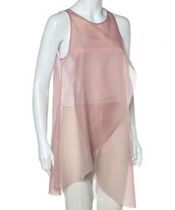 Emporio Armani Pink Taffeta Sheer Sleeveless Top M For Women -Emporio Armani sale luxury women emporio armani used clothes p596514 001