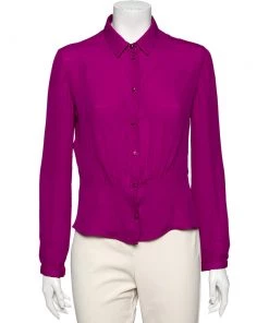 Emporio Armani Purple Silk Button Front Blouse L For Women