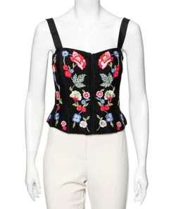 Emporio Armani Black Floral Sequin Embroidered Crepe Corset S For Women