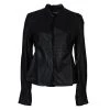 Emporio Armani Black Leather Chiffon Trim Fitted Jacket L For Women -Emporio Armani sale luxury women emporio armani used clothes p59990 001