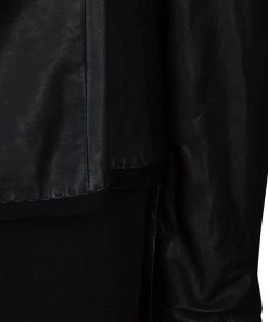 Emporio Armani Black Leather Chiffon Trim Fitted Jacket L For Women -Emporio Armani sale luxury women emporio armani used clothes p59990 006