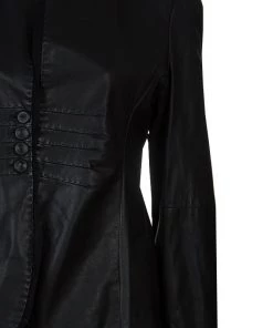 Emporio Armani Black Leather Chiffon Trim Fitted Jacket L For Women -Emporio Armani sale luxury women emporio armani used clothes p59990 007