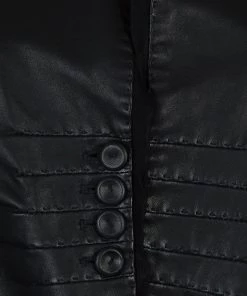 Emporio Armani Black Leather Chiffon Trim Fitted Jacket L For Women -Emporio Armani sale luxury women emporio armani used clothes p59990 008