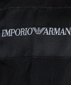 Emporio Armani Black Leather Chiffon Trim Fitted Jacket L For Women -Emporio Armani sale luxury women emporio armani used clothes p59990 009