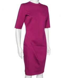 Emporio Armani Magenta Knit Draped Sheath Dress L For Women -Emporio Armani sale luxury women emporio armani used clothes p601020 001