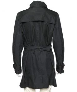 Emporio Armani Black Cotton Blend Belted Trench Coat L For Women -Emporio Armani sale luxury women emporio armani used clothes p601046 002