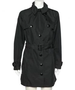 Emporio Armani Black Cotton Blend Belted Trench Coat L For Women