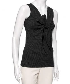 Emporio Armani Grey Wool Knot Detailed Front Sleeveless Top S For Women -Emporio Armani sale luxury women emporio armani used clothes p605795 003