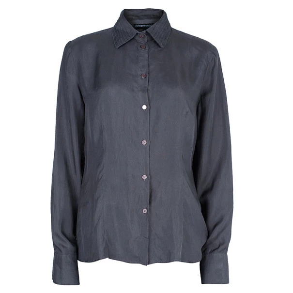 Emporio Armani Grey Silk Collared Shirt M For Women 3 Emporio Armani Grey Silk Collared Shirt M For Women