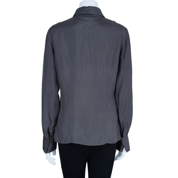 Emporio Armani Grey Silk Collared Shirt M For Women 5 Emporio Armani Grey Silk Collared Shirt M For Women - Image 3
