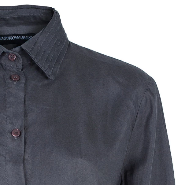 Emporio Armani Grey Silk Collared Shirt M For Women 6 Emporio Armani Grey Silk Collared Shirt M For Women - Image 4