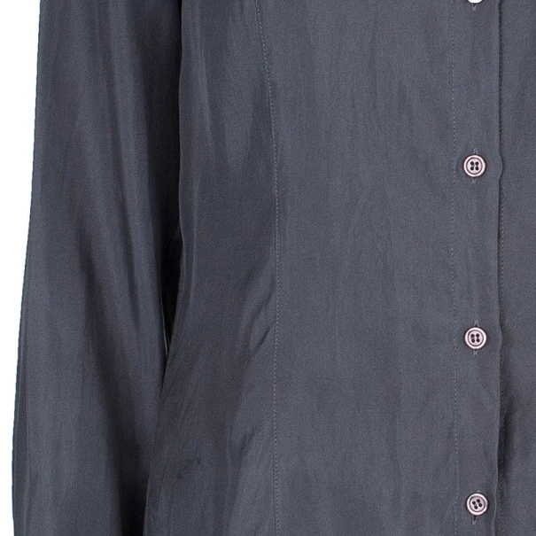 Emporio Armani Grey Silk Collared Shirt M For Women 7 Emporio Armani Grey Silk Collared Shirt M For Women - Image 5