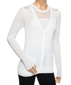 Emporio Armani Off White Knit Sleeveless Top & Button Front Cardigan M For Women -Emporio Armani sale luxury women emporio armani used clothes p606147 005