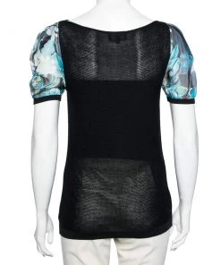 Emporio Armani Black Knit Puff Sleeve Top M For Women -Emporio Armani sale luxury women emporio armani used clothes p606183 001