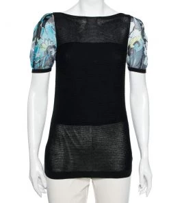 Emporio Armani Black Knit Puff Sleeve Top M For Women