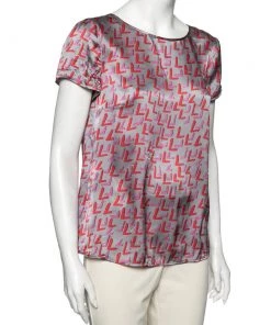 Emporio Armani Grey Graffiti Print Satin Silk Blouse M For Women -Emporio Armani sale luxury women emporio armani used clothes p607997 002