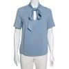 Emporio Armani Blue Crepe Front Bow Tie Blouse L For Women -Emporio Armani sale luxury women emporio armani used clothes p609106 009