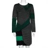 Emporio Armani Black Striped Knit Pleat Detail Long Sleeve Dress M For Women