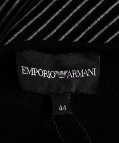 Emporio Armani Black Striped Knit Pleat Detail Long Sleeve Dress M For Women -Emporio Armani sale luxury women emporio armani used clothes p611233 005