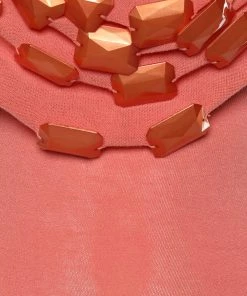 Emporio Armani Orange Knit Embellished Detail Halter Neck Mini Dress S For Women -Emporio Armani sale luxury women emporio armani used clothes p613370 004