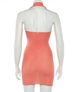 Emporio Armani Orange Knit Embellished Detail Halter Neck Mini Dress S For Women -Emporio Armani sale luxury women emporio armani used clothes p613370 006