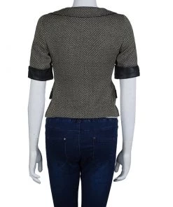 Emporio Armani Cream And Black Leather Trim Wool Blazer S For Women -Emporio Armani sale luxury women emporio armani used clothes p61644 003