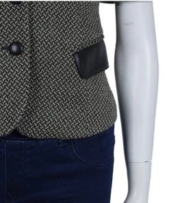 Emporio Armani Cream And Black Leather Trim Wool Blazer S For Women -Emporio Armani sale luxury women emporio armani used clothes p61644 006