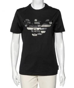 Emporio Armani Black Logo Cotton Short Sleeve T-Shirt S For Women