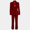 Emporio Armani Red Velvet Rose Appliqued Jacket & Pant Set M For Women -Emporio Armani sale luxury women emporio armani used clothes p640027 008